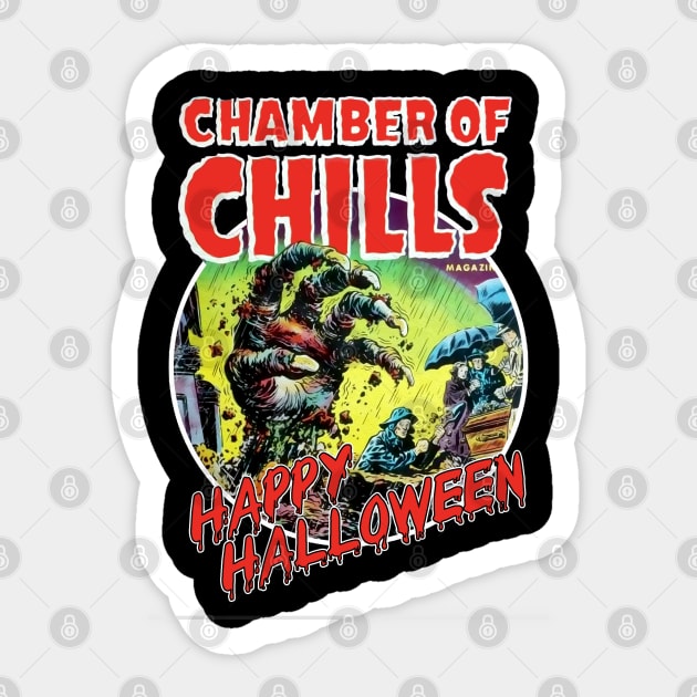 Happy Halloween Chamber of Chills Retro Tee Sticker by Joaddo